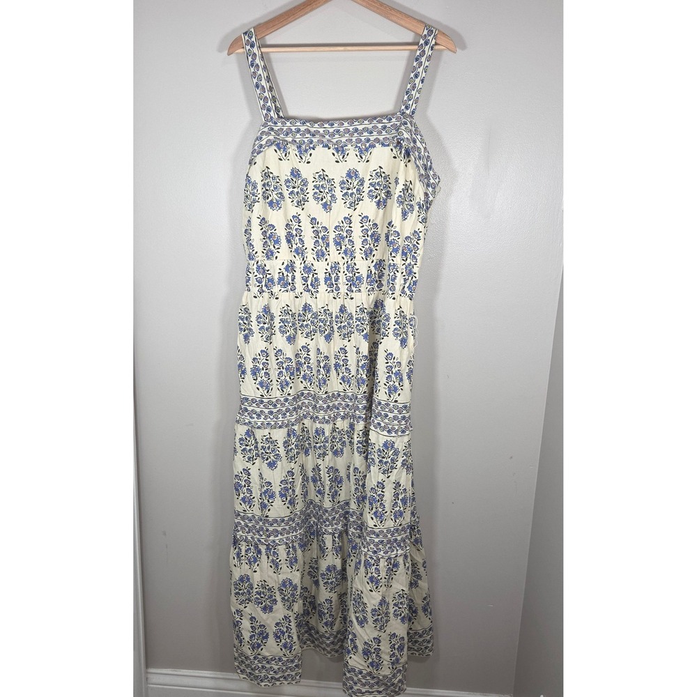 Women's Cream and Blue Floral Maxi Dress